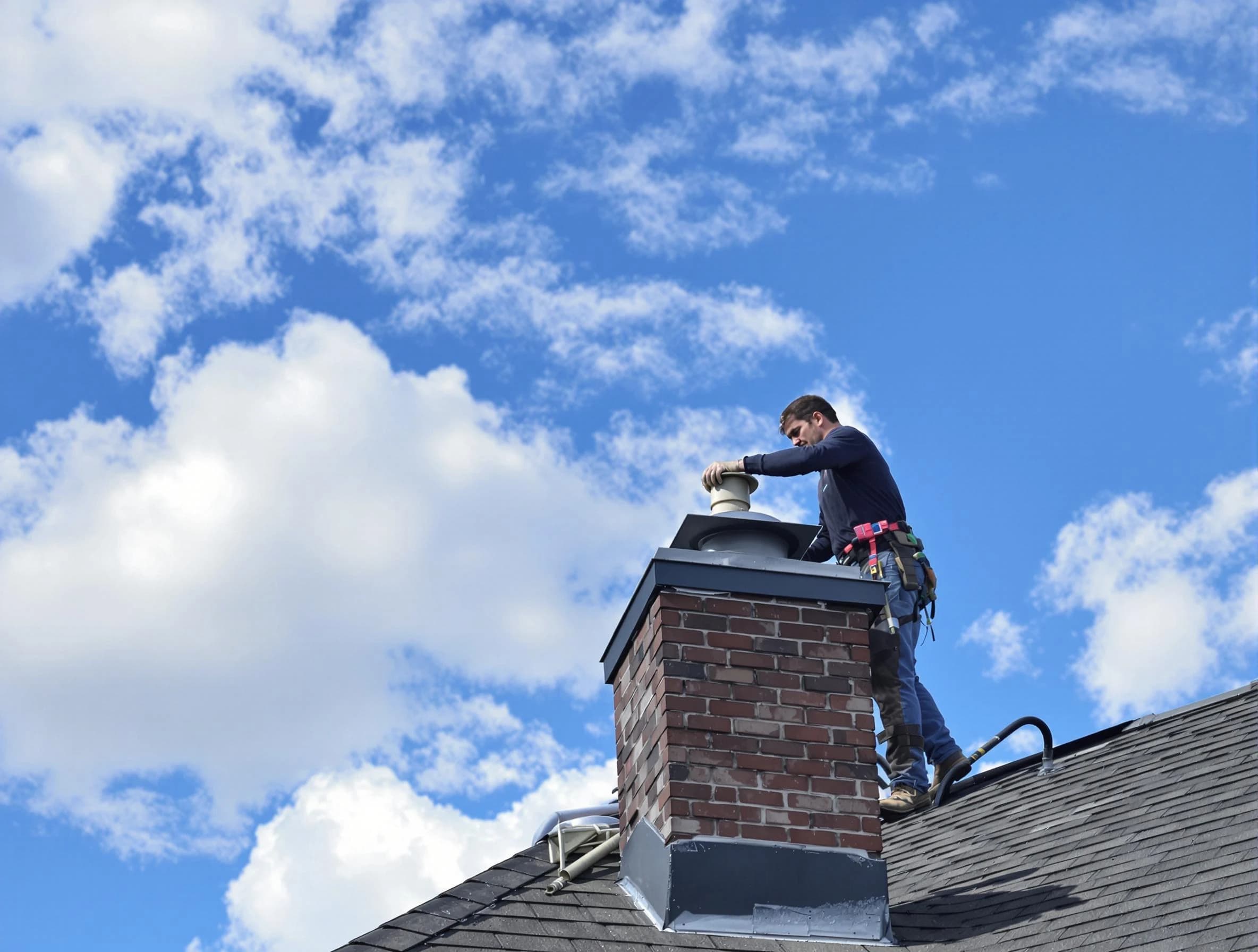 Shrewsbury Chimney Sweep installing a sturdy chimney cap in Shrewsbury, MA