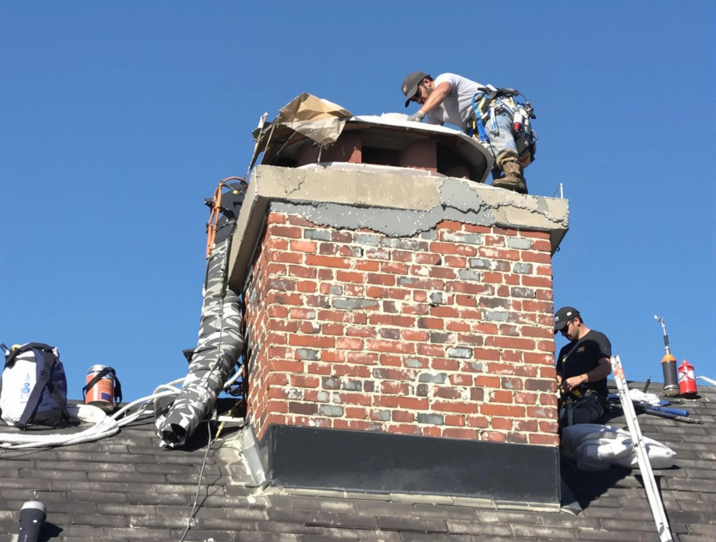 Shrewsbury Chimney Sweep installing a custom chimney crown in Shrewsbury, MA