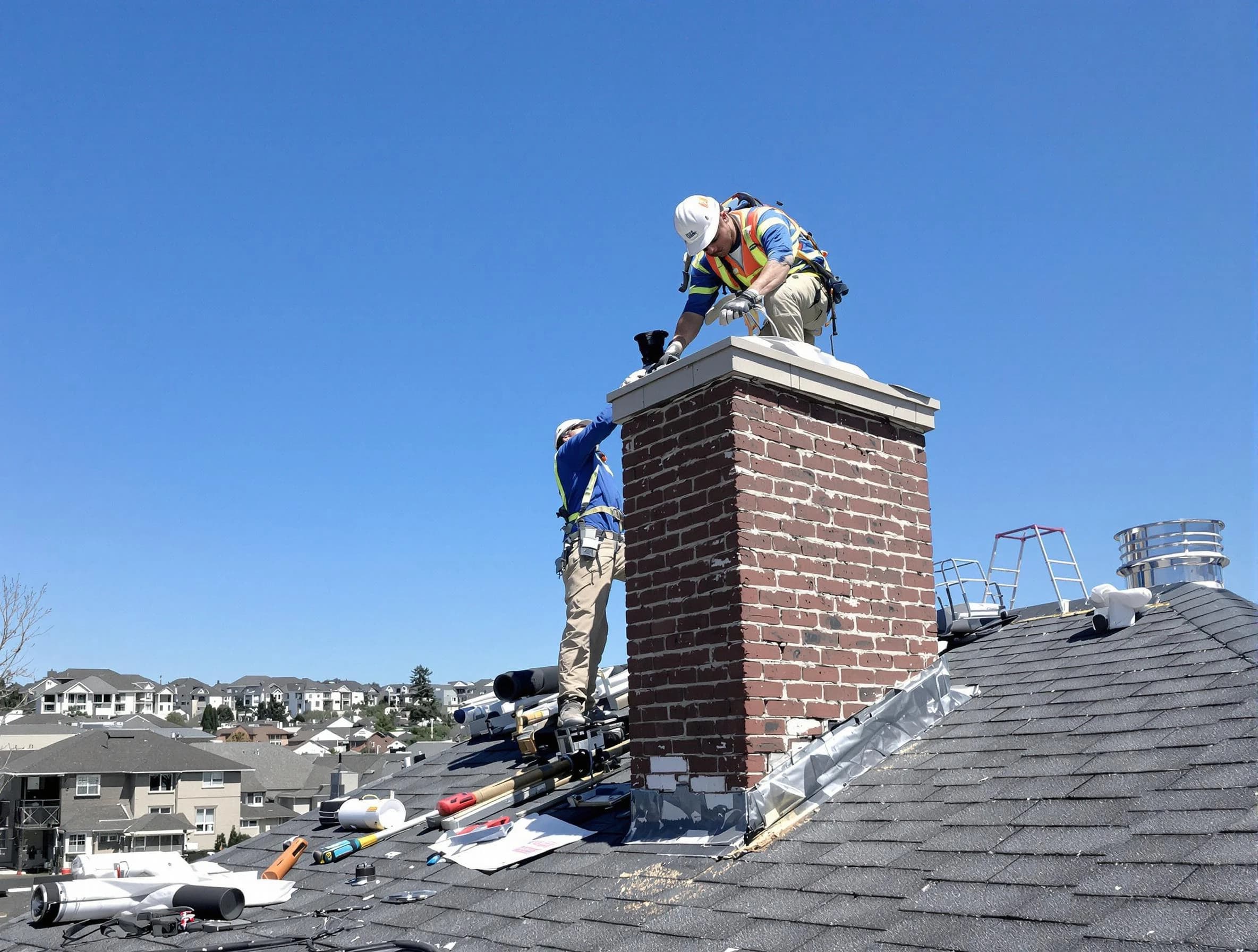 Shrewsbury Chimney Sweep repairing a chimney crown in Shrewsbury, MA
