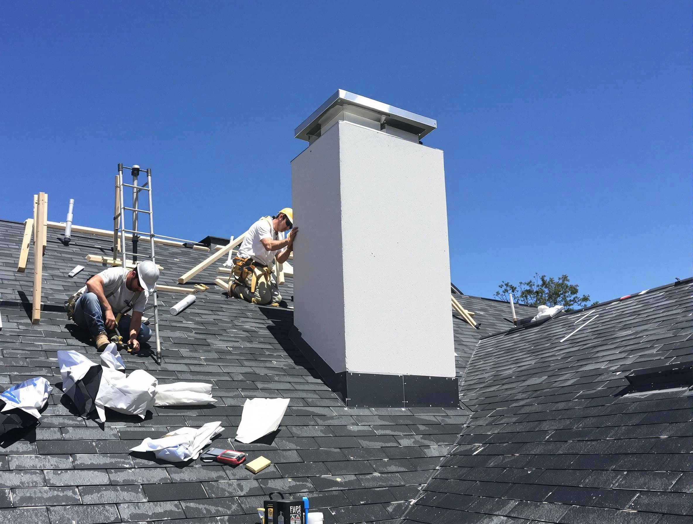 Shrewsbury Chimney Sweep crew installing a new chimney in Shrewsbury, MA