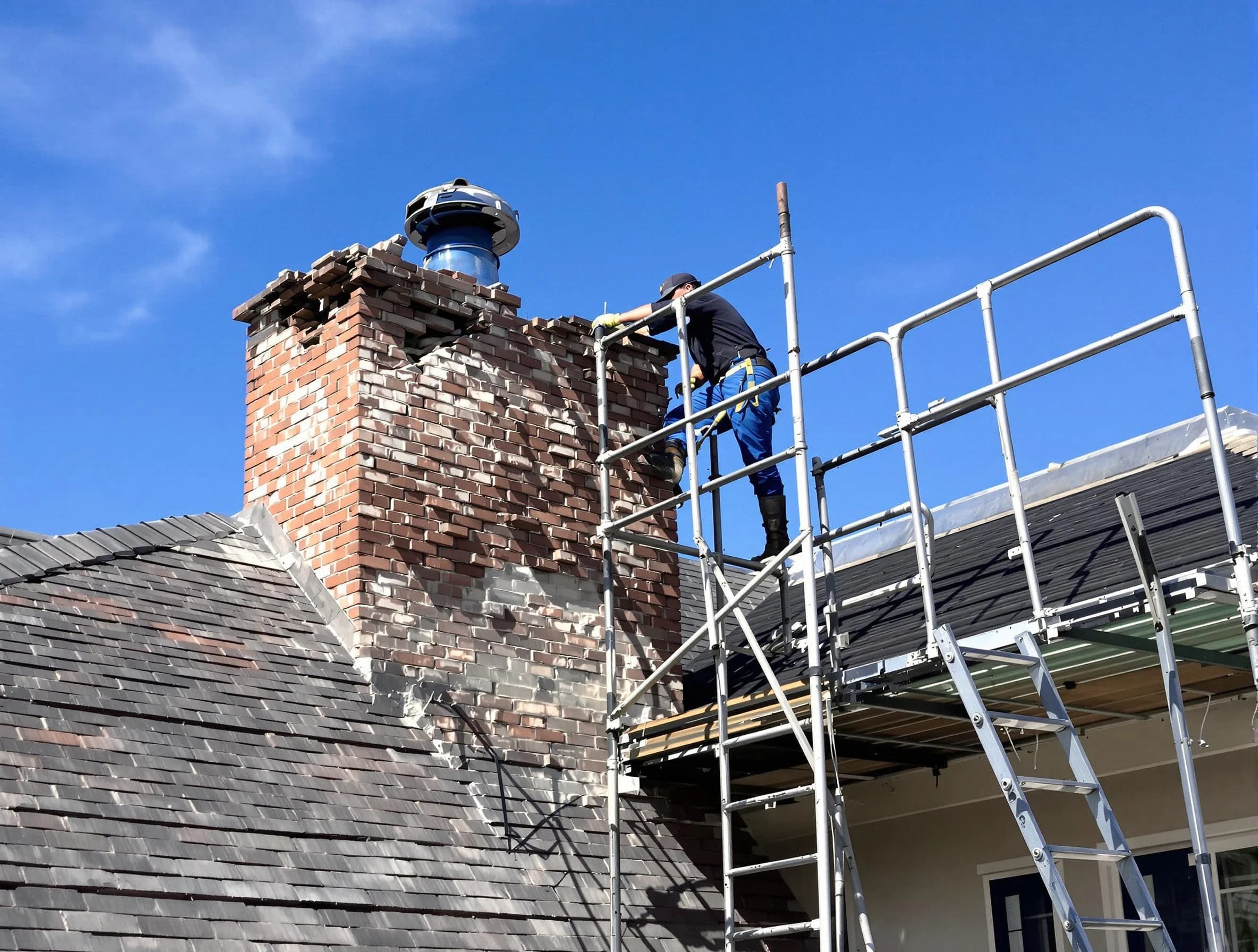 Rebuilding a chimney structure by Shrewsbury Chimney Sweep in Shrewsbury, MA