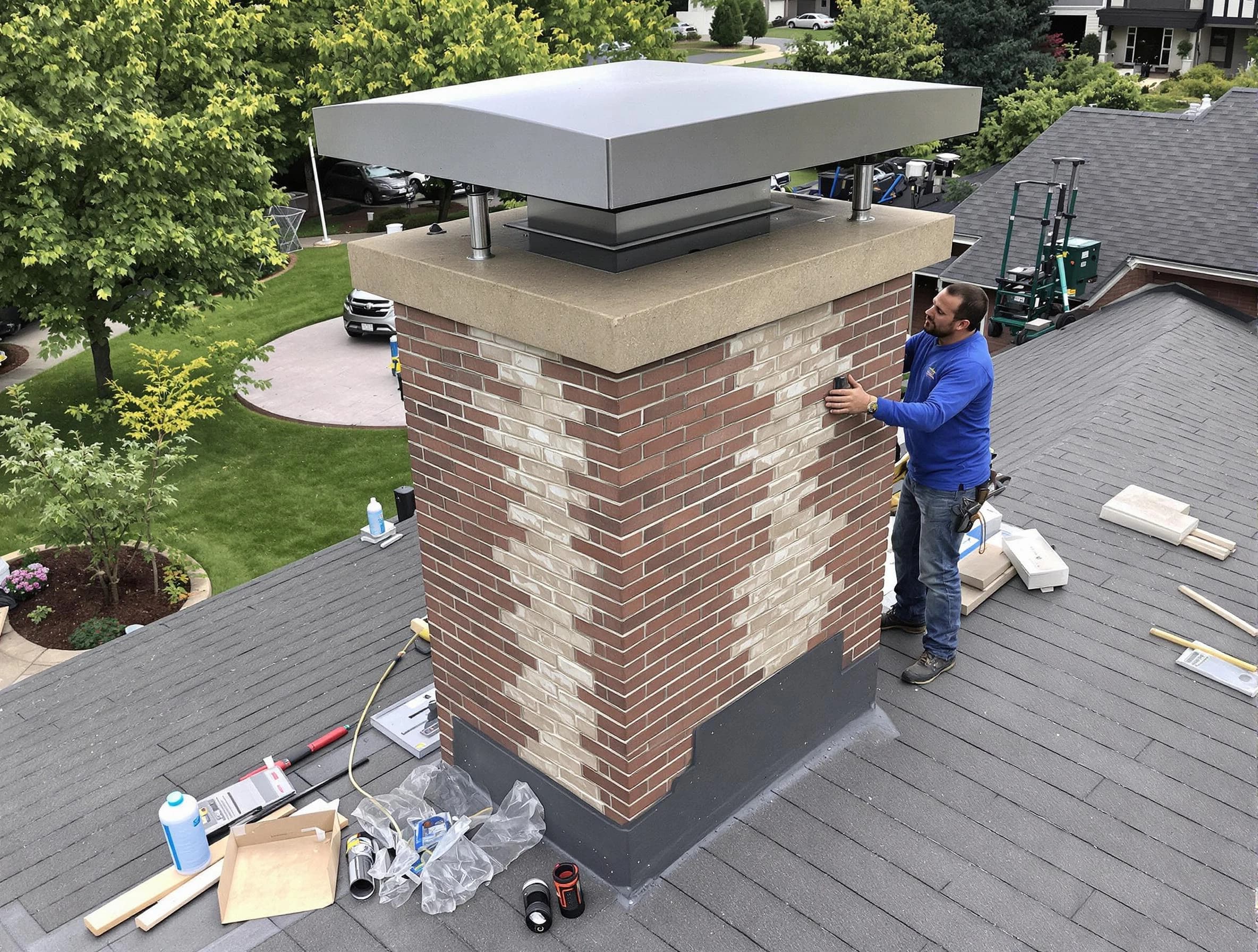 Shrewsbury Chimney Sweep team working on a custom chimney remodel in Shrewsbury, MA