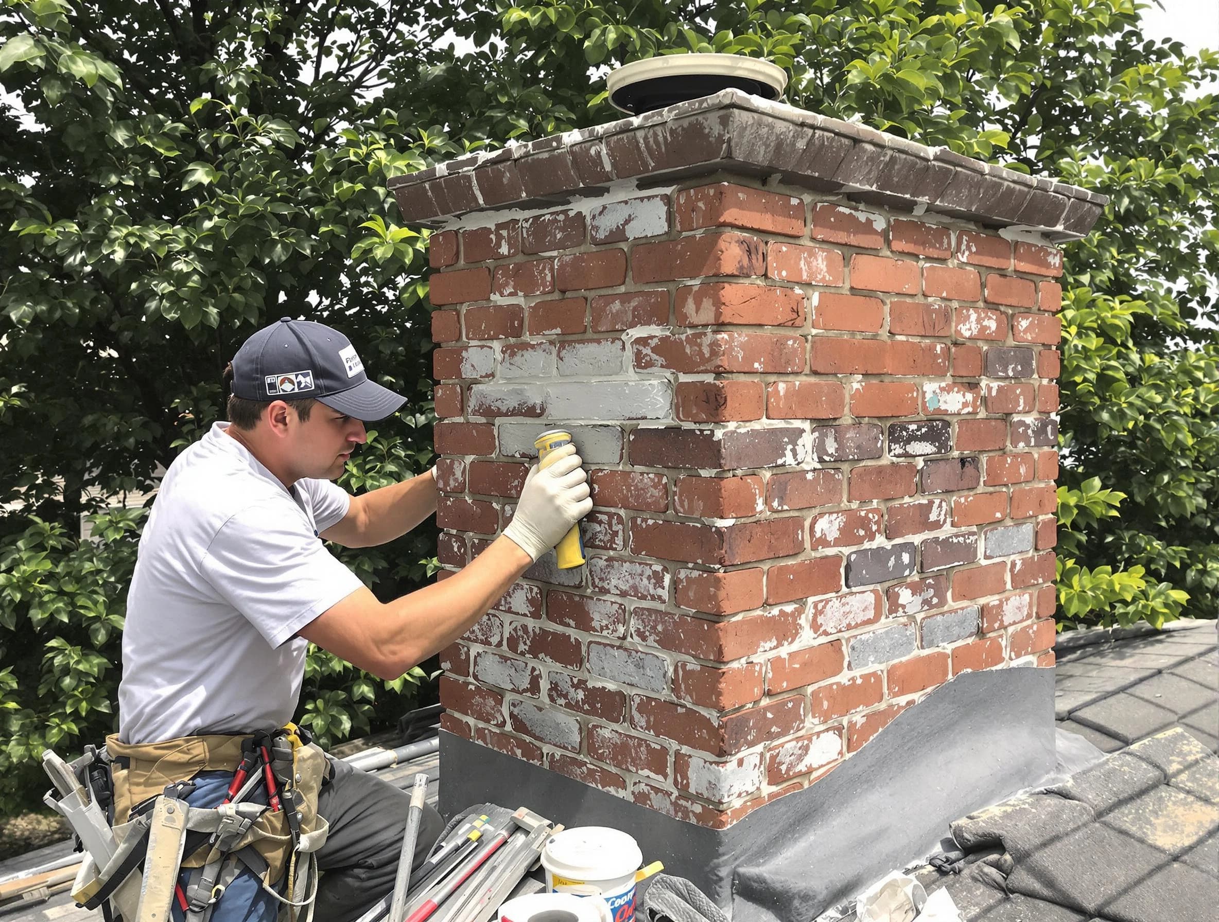 Shrewsbury Chimney Sweep restoring an aging chimney in Shrewsbury, MA