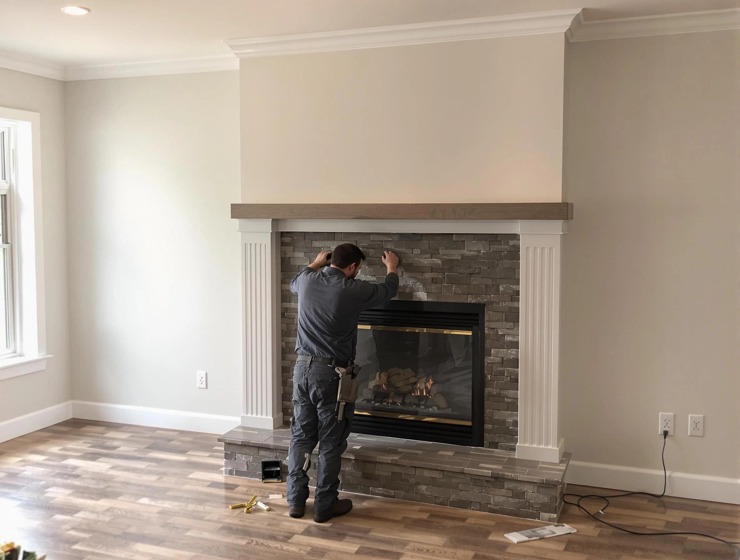 Shrewsbury Chimney Sweep finishing a custom fireplace install in Shrewsbury, MA