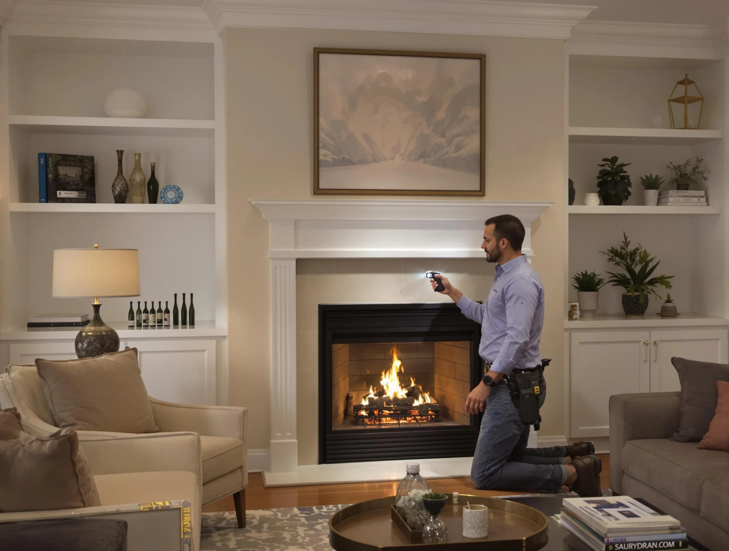 Shrewsbury Chimney Sweep conducting a fireplace safety inspection in Shrewsbury, MA