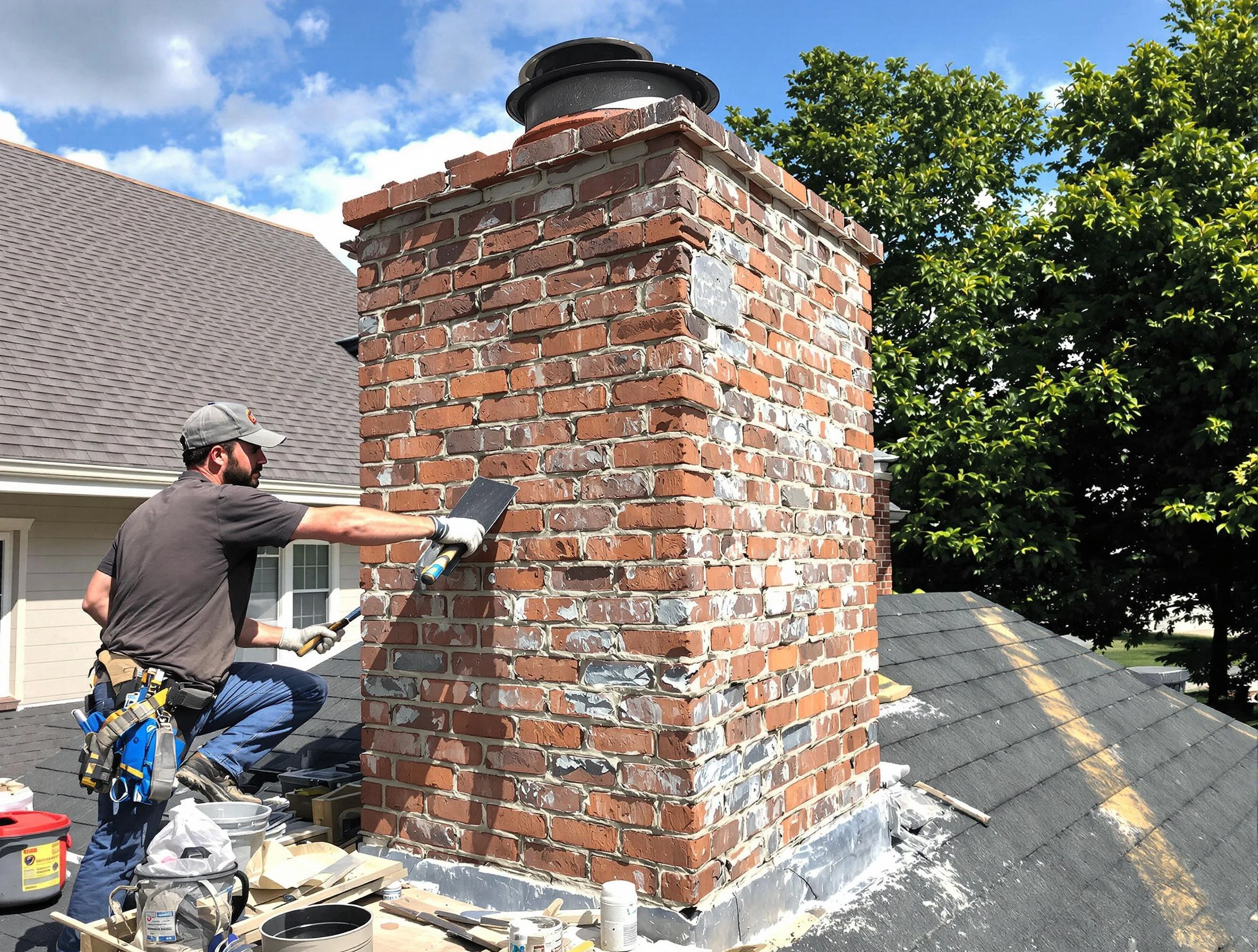 Completed chimney rebuild by Shrewsbury Chimney Sweep in Shrewsbury, MA